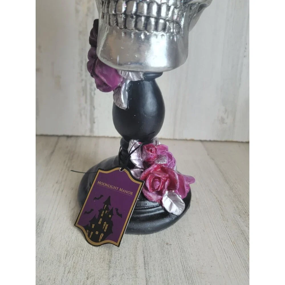 Moonlight Manor unique skull purple pink butterfly glitter‎ Rose Halloween
